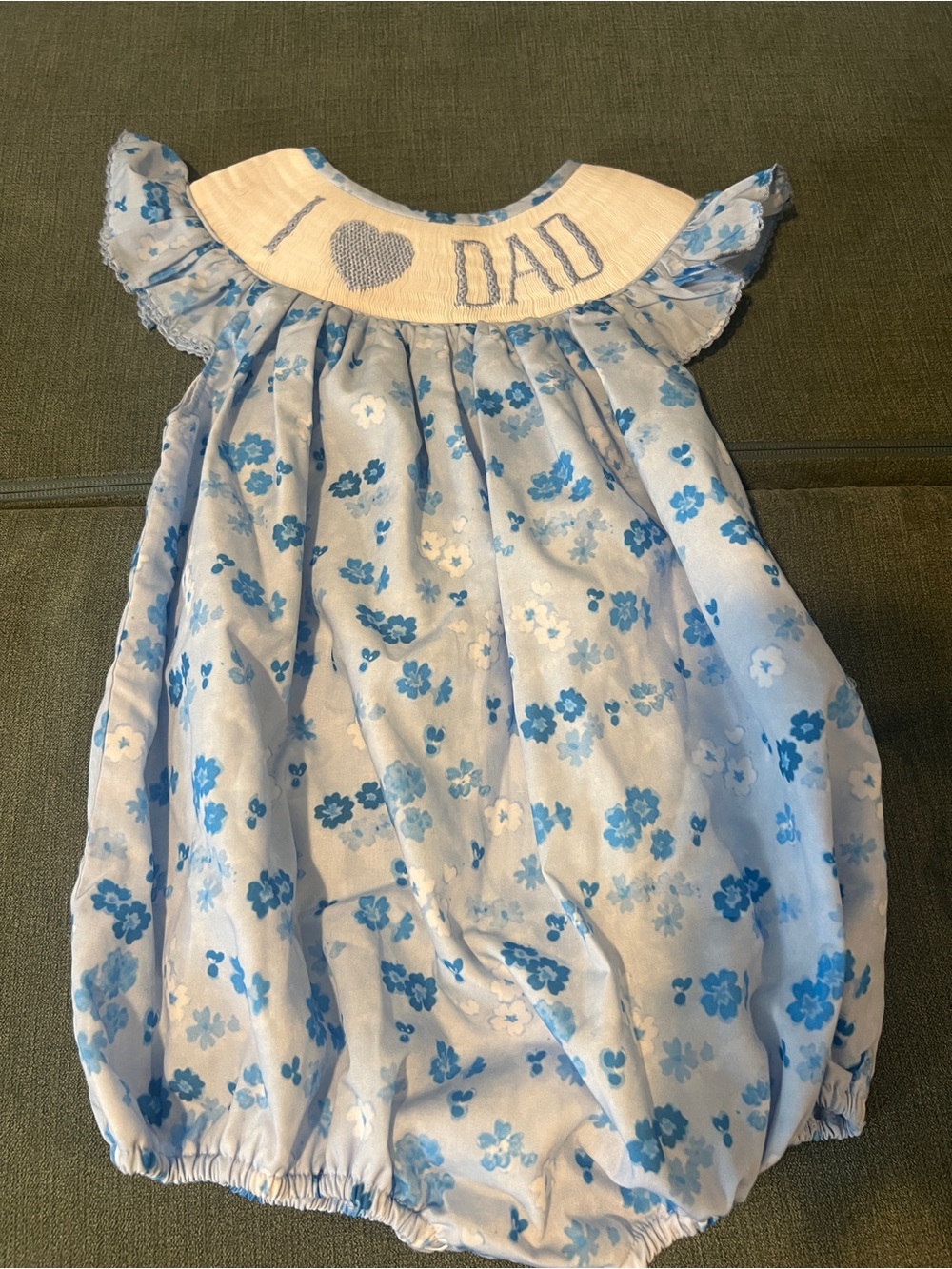 Blue Floral "I ♥ Dad" Smocked Baby One-Piece